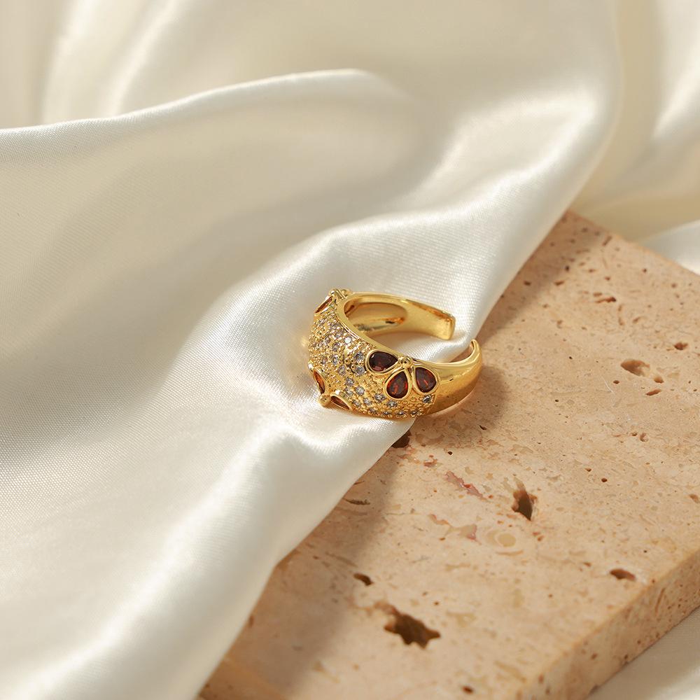 Luxurious French Court Style Copper Ring with Colorful Zircon Inlays, Adjustable for Women