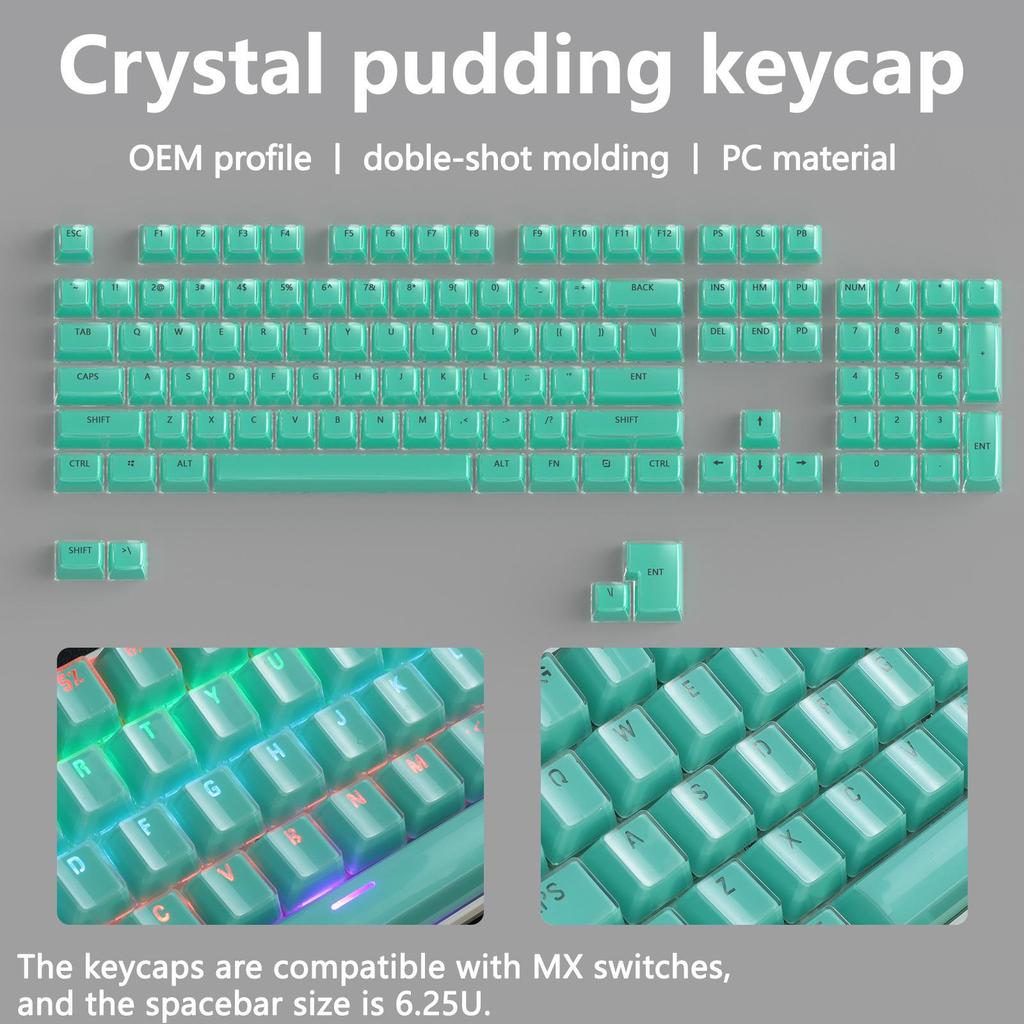 XVX Crystal Jelly 113-Unit Two-Color Mechanical Keycaps with Side Engraving