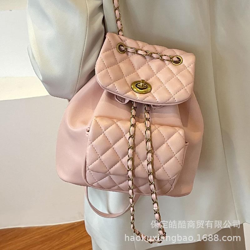 Silver backpack women's 2025 new fashion diamond schoolbag college student travel light go out chain small backpack