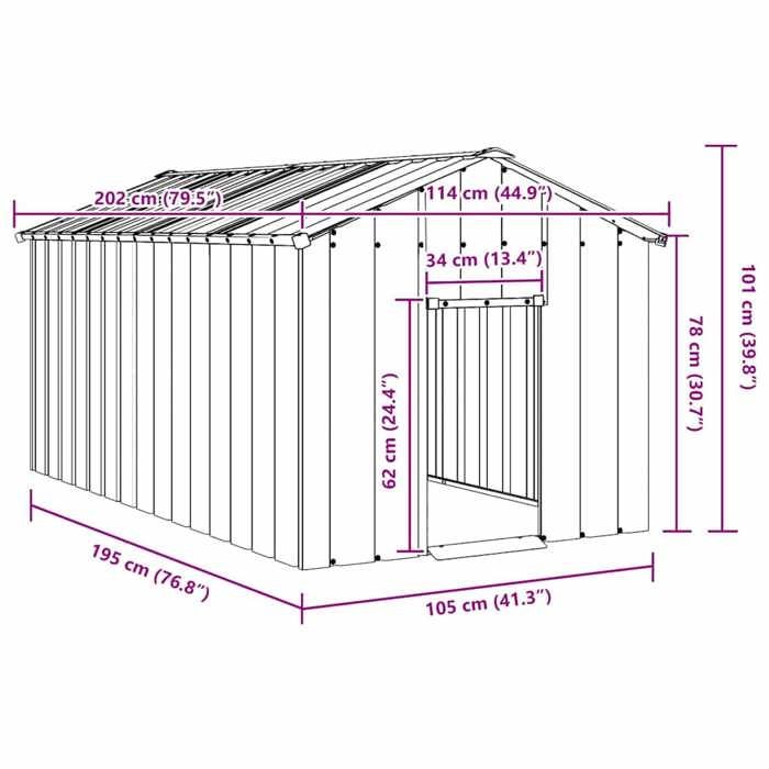 VidaXL Dog Niche with Black Roof 114x202x101 Cm Galvanized Steel, Dog Cage, Dog Shelter, Pet Cage for 4100922