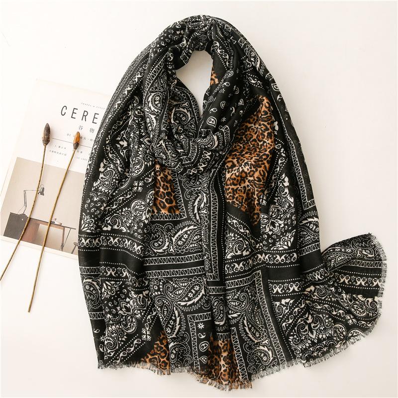 Fashion Women Fringe Viscose Scarf Cashew Floral Leopard Patchwork Hijab Shawls And Wraps Female Foulards Echarpe Sjaal 180*90Cm