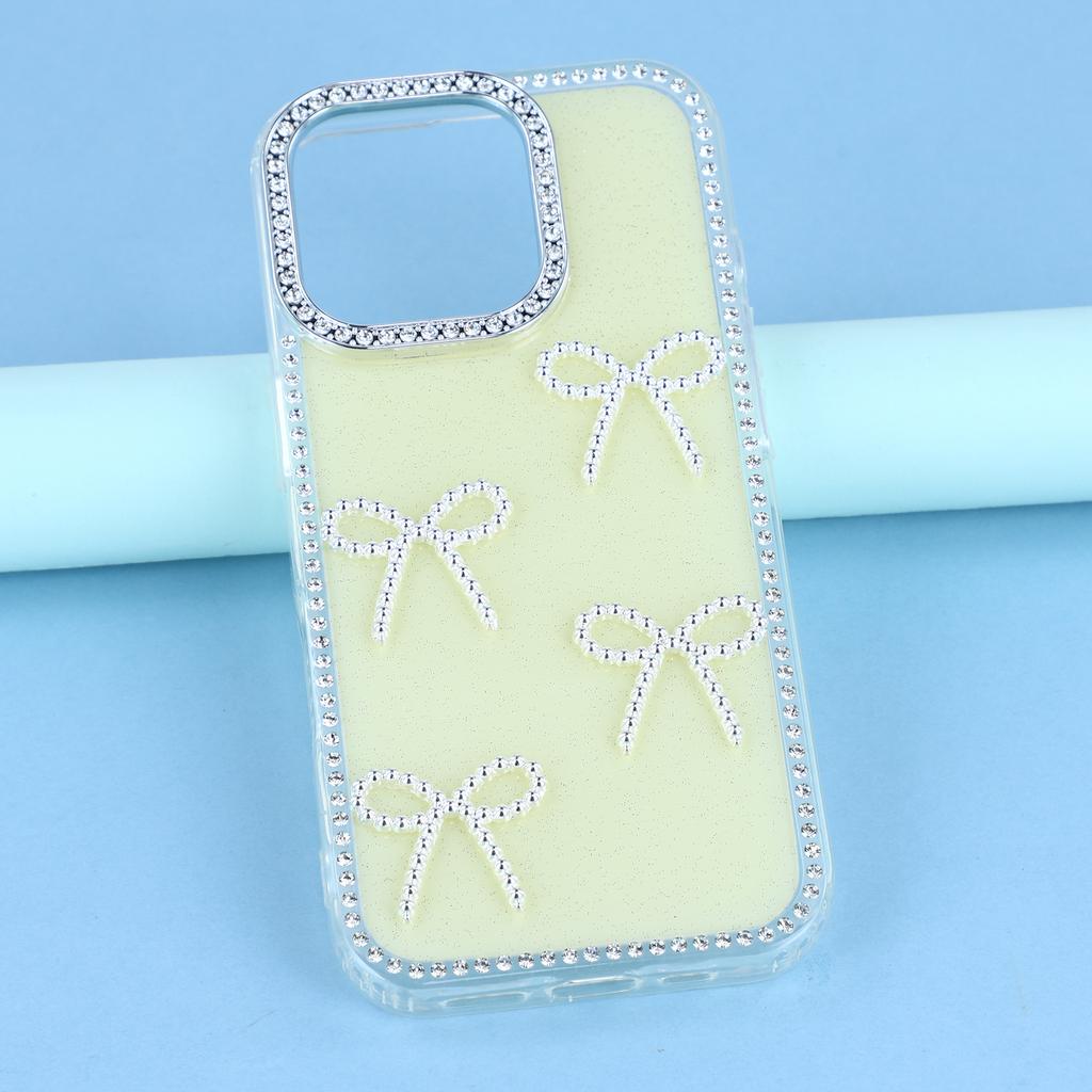 For iPhone 16 Pro Case Rhinestone Edge Butterfly Bow Decor TPU+PC IMD Phone Cover