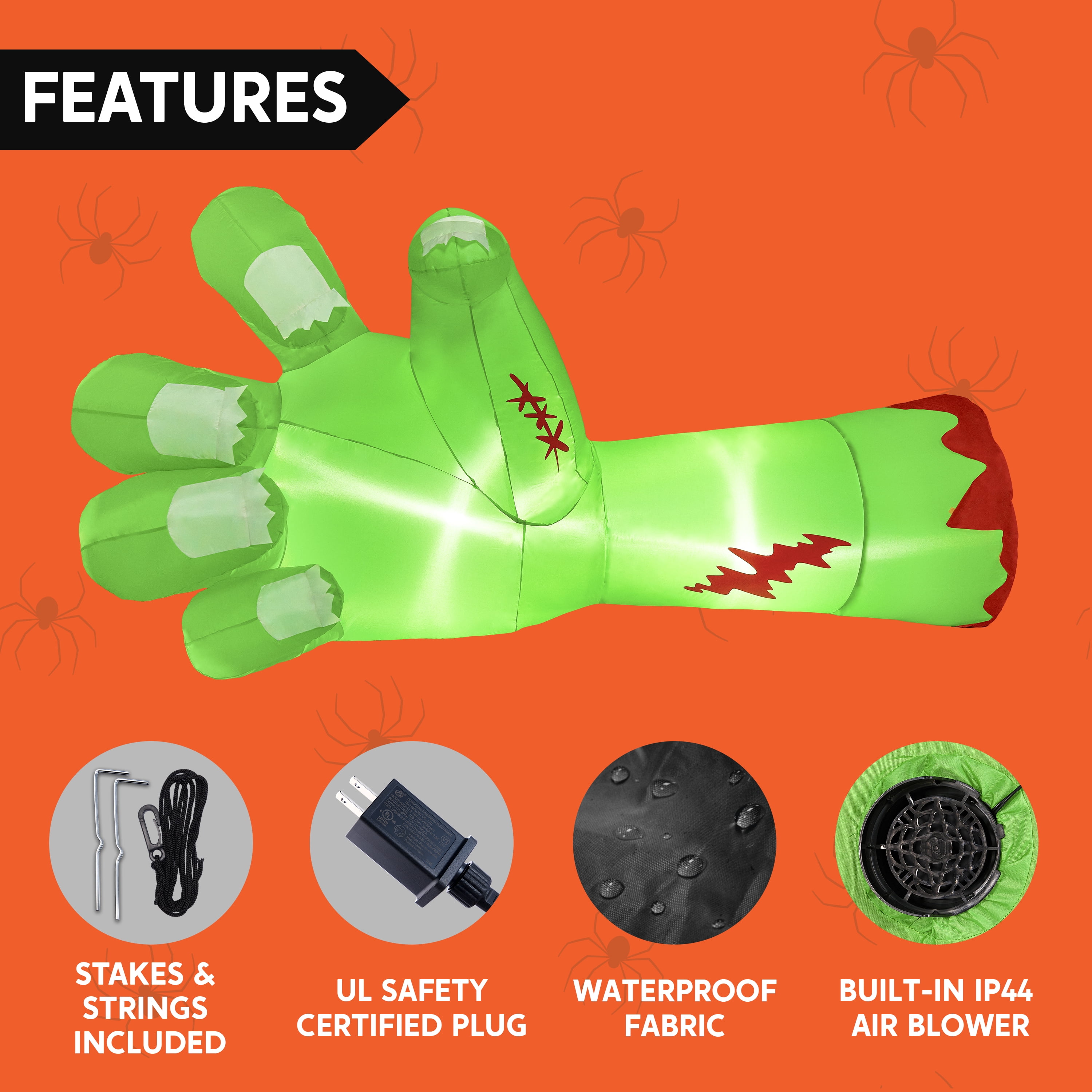 

Joyfy 9ft Broken Hand Giant Zombie Arm Halloween Inflatables Outdoor Decoration with Built-in LEDs Scary Green Giant Hand United States