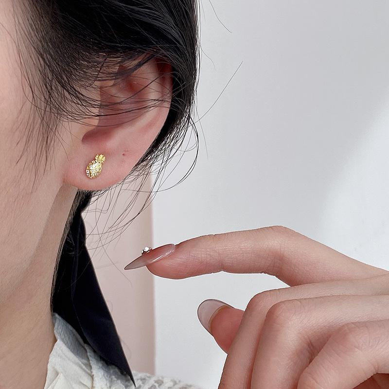 18K Gold Plated Sterling Silver Pineapple Stud Earrings - Trendy & Sweet Fashion for Women