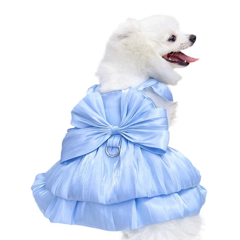 Pet Dog Gown Wedding Dress Solid Color Bow Dress