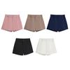 Women Shorts Elastic High Waist Button Zipper Fly Summer Suit Shorts with Pockets Solid Color Wide Leg Shorts Daily Wear