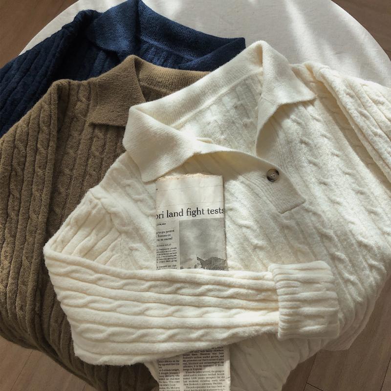 New Fashion Women Autumn Pullover Sweater Long Sleeve Turn Down Collar Winter Knitwears Jumpers Loose Knitted Sweaters for Women Elegant Tops 25311
