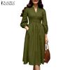 ZANZEA Women Casual V-Neck Solid Color 3/4 Sleeve Long Dress