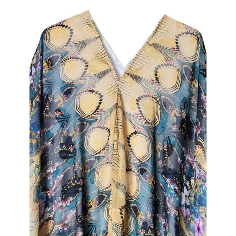 Indonesia Middle East Plus Size Women's Amazon Cross-Border Dress Djellaba V Neck Print Batwing Sleeve Dress Dress