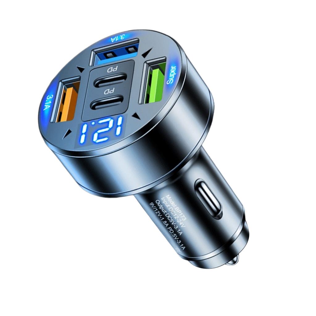 Multi Port USB Car Chargers With LED Screen Displays Voltage Fast Charging For Phones And Electronics Power Adapter