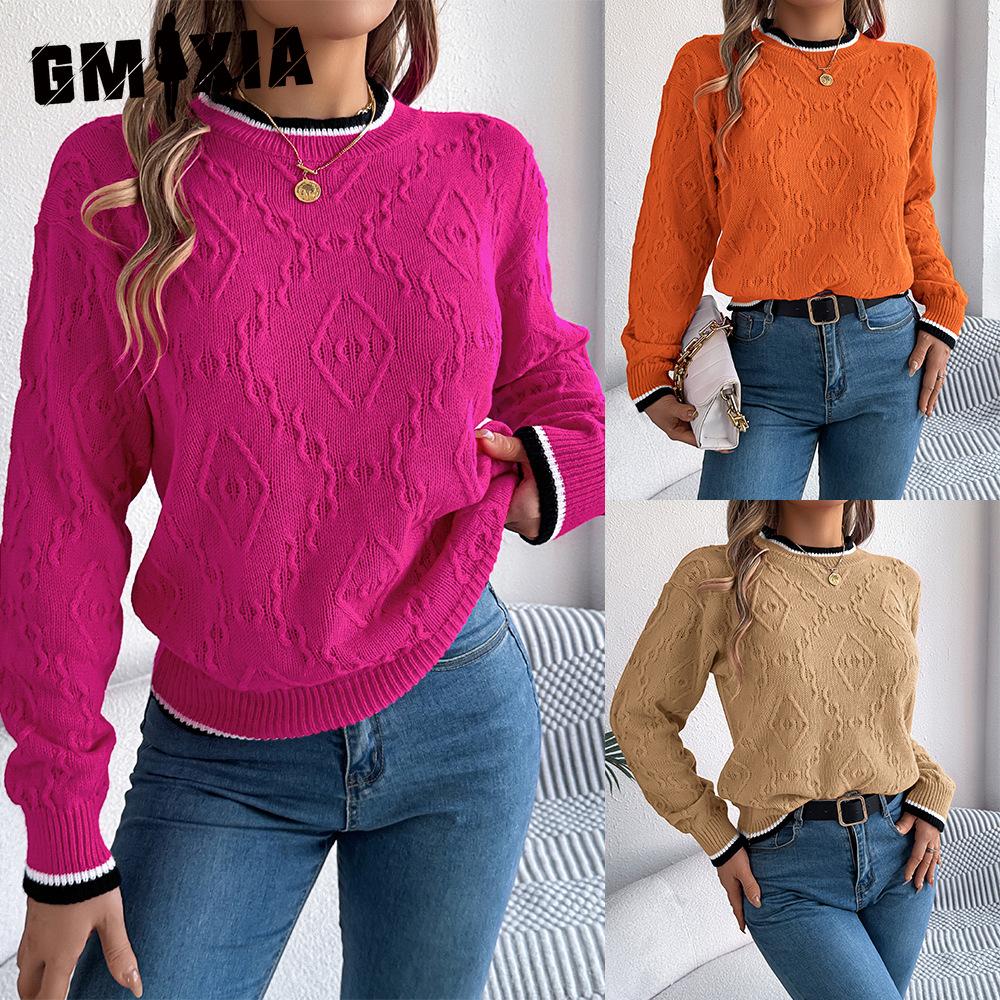 GMXIA's Autumn and Winter Casual Color-blocking Braided Long-sleeved Pullover Sweater for Women