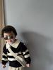 Mori Style Children's Knitted Sweater - Striped, Two-Button, Turn-Down Collar, Casual and Fashionable for Boys and Girls in Spring and Autumn.