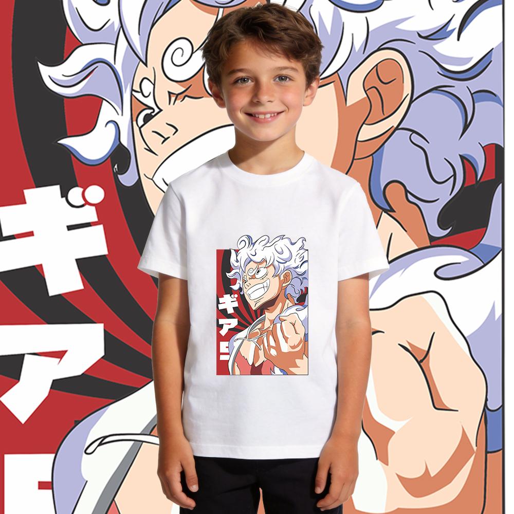 One Piece Luffy Gear 5 Anime Print Kids Cotton T Shirt Summer Top Boys Girls Casual Wear Soft Breathable Clothes