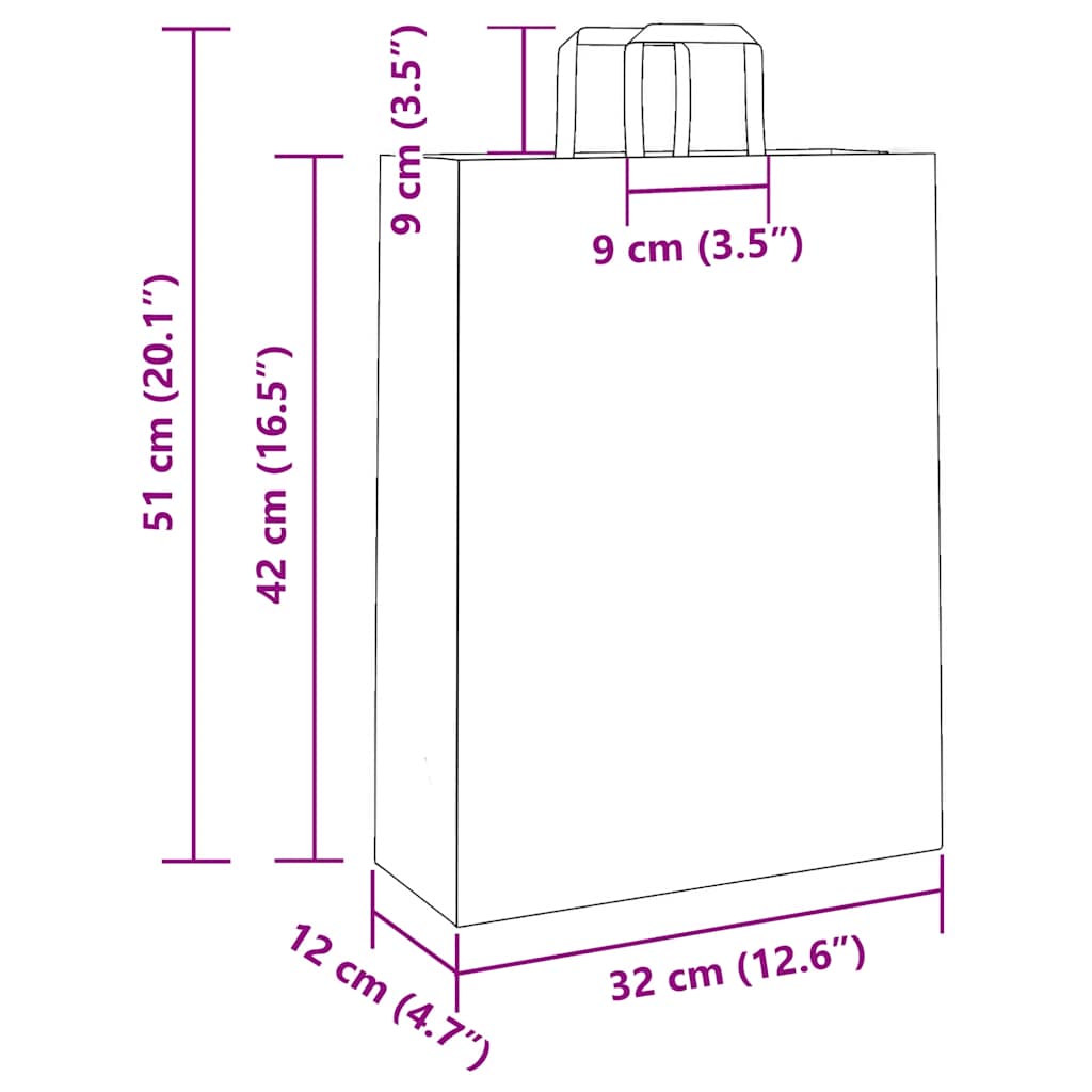 Paper Shopping Bags 250 pcs with Handles White 32 x 12 x 42 cm