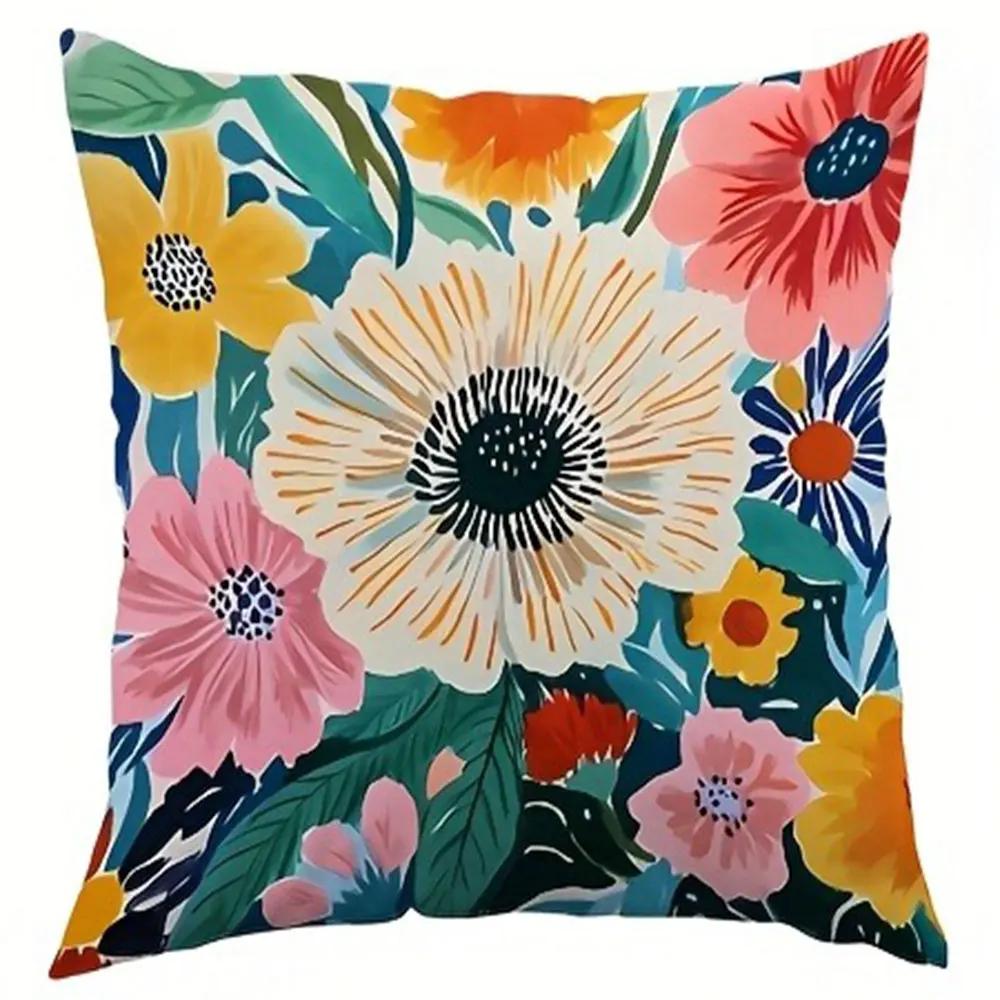 

Красочный поп-цветочный узор Наволочка для домашнего декора Подушка для гостиной дивана Полиэстеровая наволочка на подушку с молнией 66x66cm красный