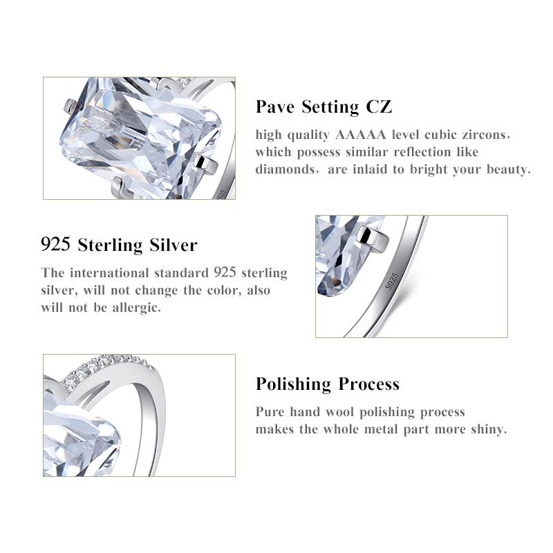 MODIAN 925 Sterling Silver Rectangle 5A Clear Zircon Luxury Rings Anniversary Engagement Jewelry For Women Fashion Rings