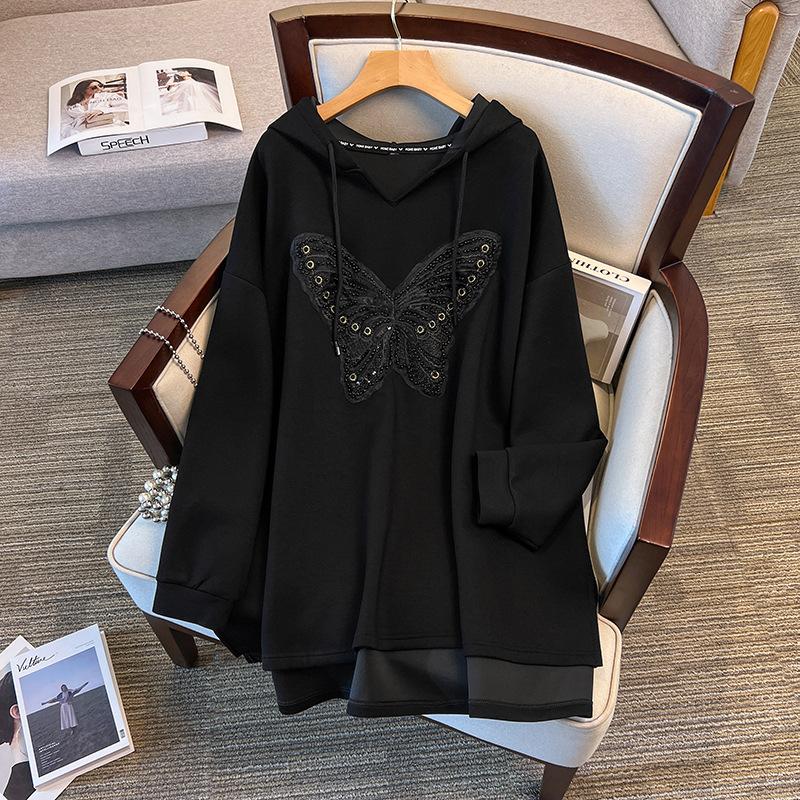 9XL Dame Casual Langermet Bokstavtrykk Sport Hettegenser Plus Size Pullover Topper Genser