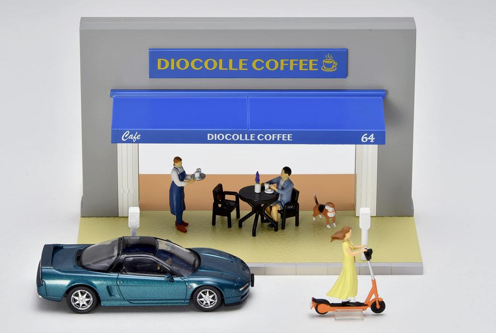 TOMYTEC Geocolle 64 Car Snap 21a Cafe Terrace ABS partially mini car set 1/64 # resin/PVC dolls/accessories (painted, assembled) + die-cast