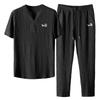 2024 Men's Chinese Style Embroidered Summer Sports Suit, V-Neck, Slim Casual Two-Piece