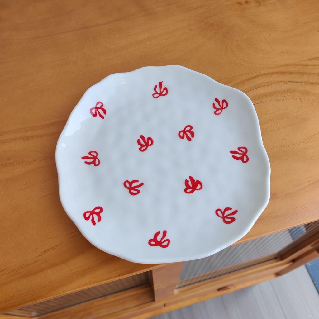 Ins style irregular floral ceramic plate handcrafted Korean underglaze dessert dish