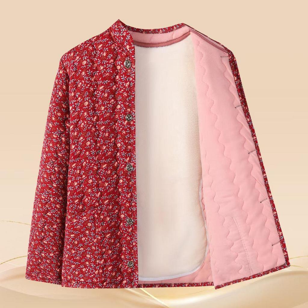 Veste en coton velours d'hiver pour femmes d'âge moyen et âgées - Manteau de grand-mère chaud et ajustement élastique