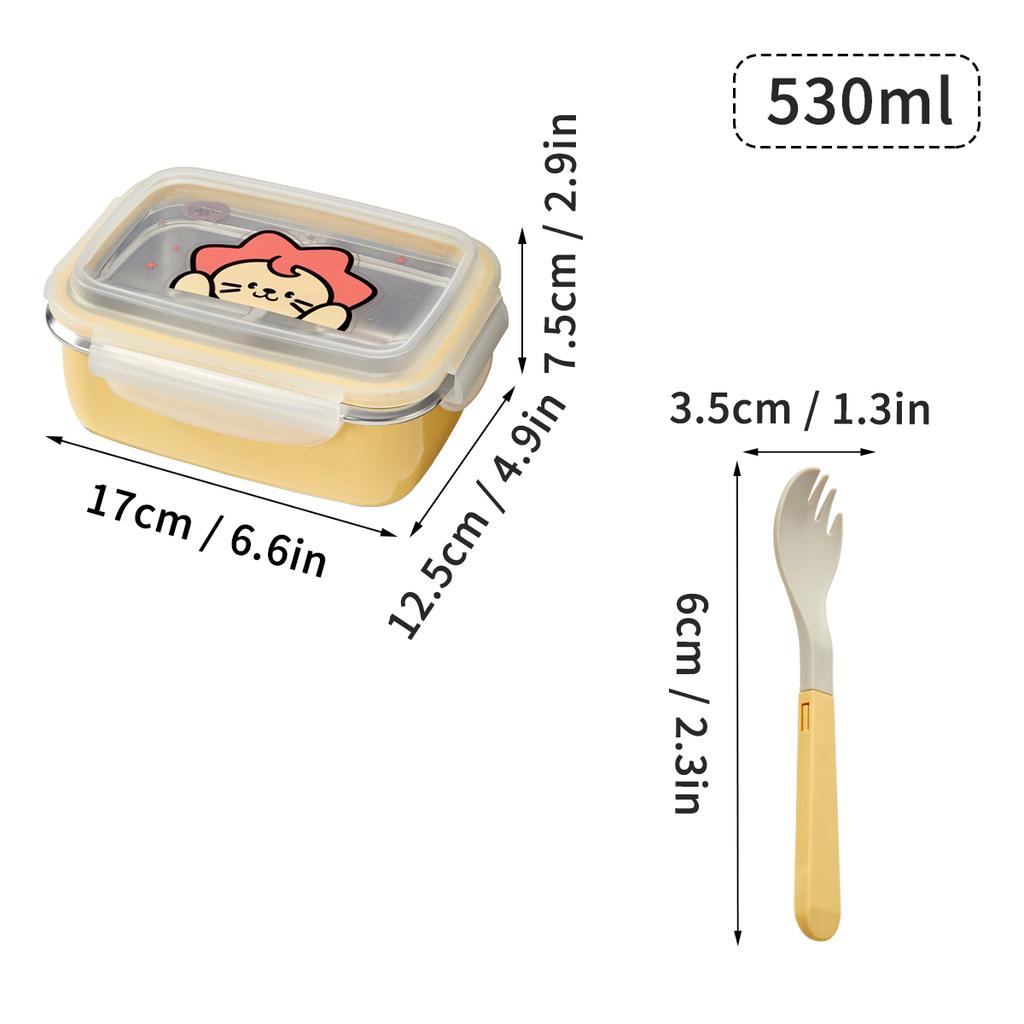 2 Compartment 304 Stainless Steel Bento Lunch Box With Spoon 530/850ML Portable Heatable Food Container For Kids Students School