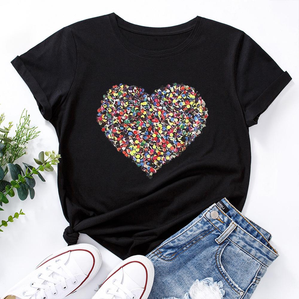 Creative Love Pure Cotton Loose Round Neck Short Sleeved Women's T-shirts