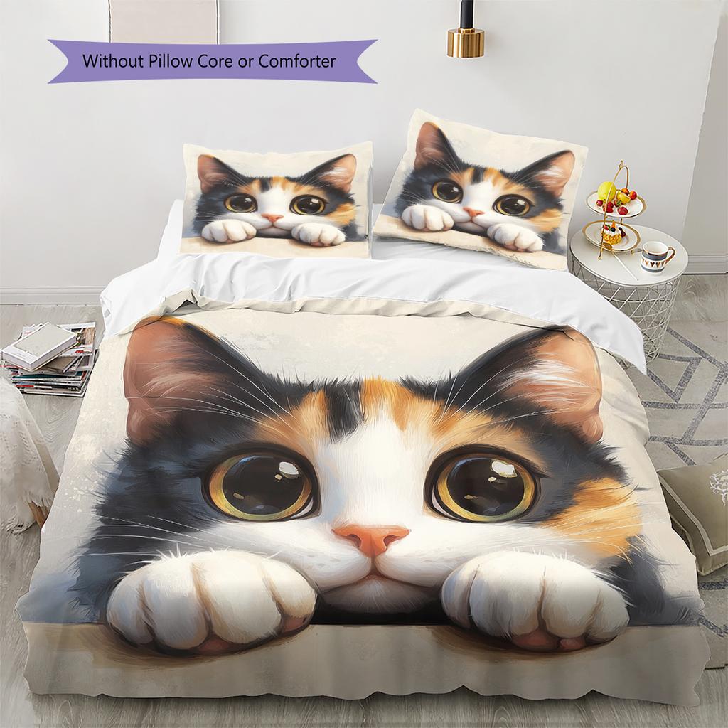 Calico Cat Pattern Bedding Home Decoration Birthday Gift (1 * duvet cover + 2 * pillowcase, without core)