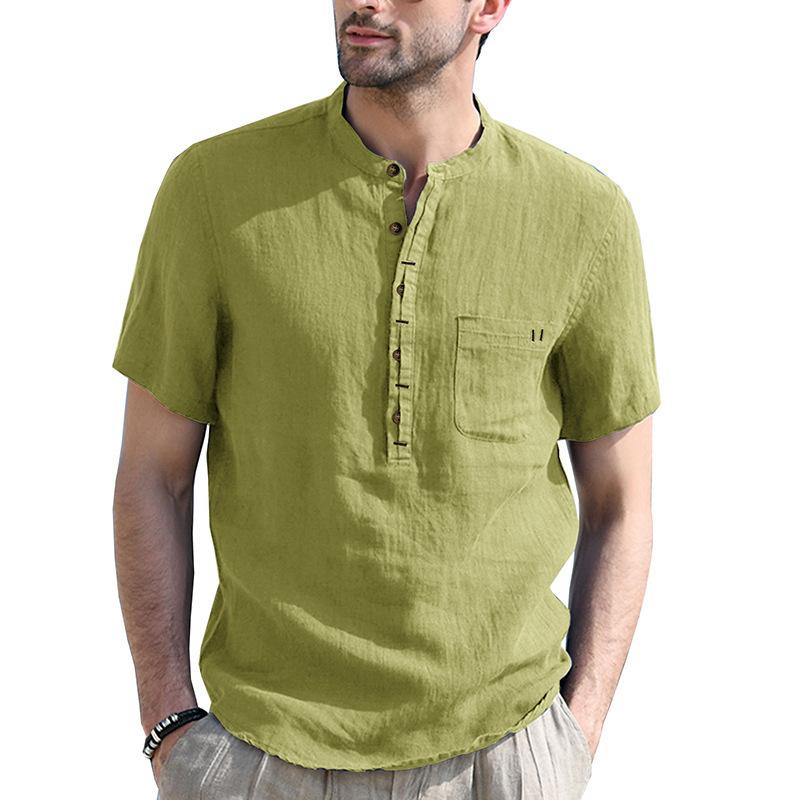 Men's Henley Shirts Band Collar Short Sleeve Shirt Casual Summer Beach Tops Shirt Basic T Shirt Solid Breathable 5-Button Comfortable Shirt for Male