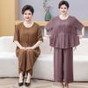 Fat Mama Retro Chinese Style Short Sleeve T-shirt & Wide Leg Pants Plus Size Set for Middle-Aged and Elderly Women