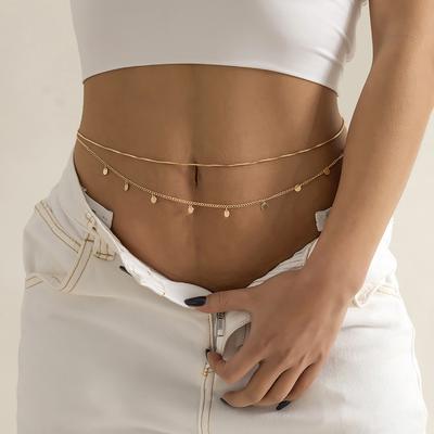 Personalized Metal Sequined Pendant Body Chain Female, Sexy Geometric Thin Chain Waist Chain Set