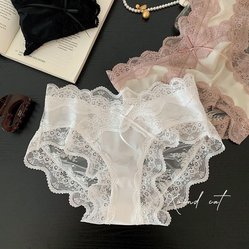 Female Spring and Summer Sexy Lace Light Luxury Pure Ice Screen Yarn Low Waist Triangle Briefs