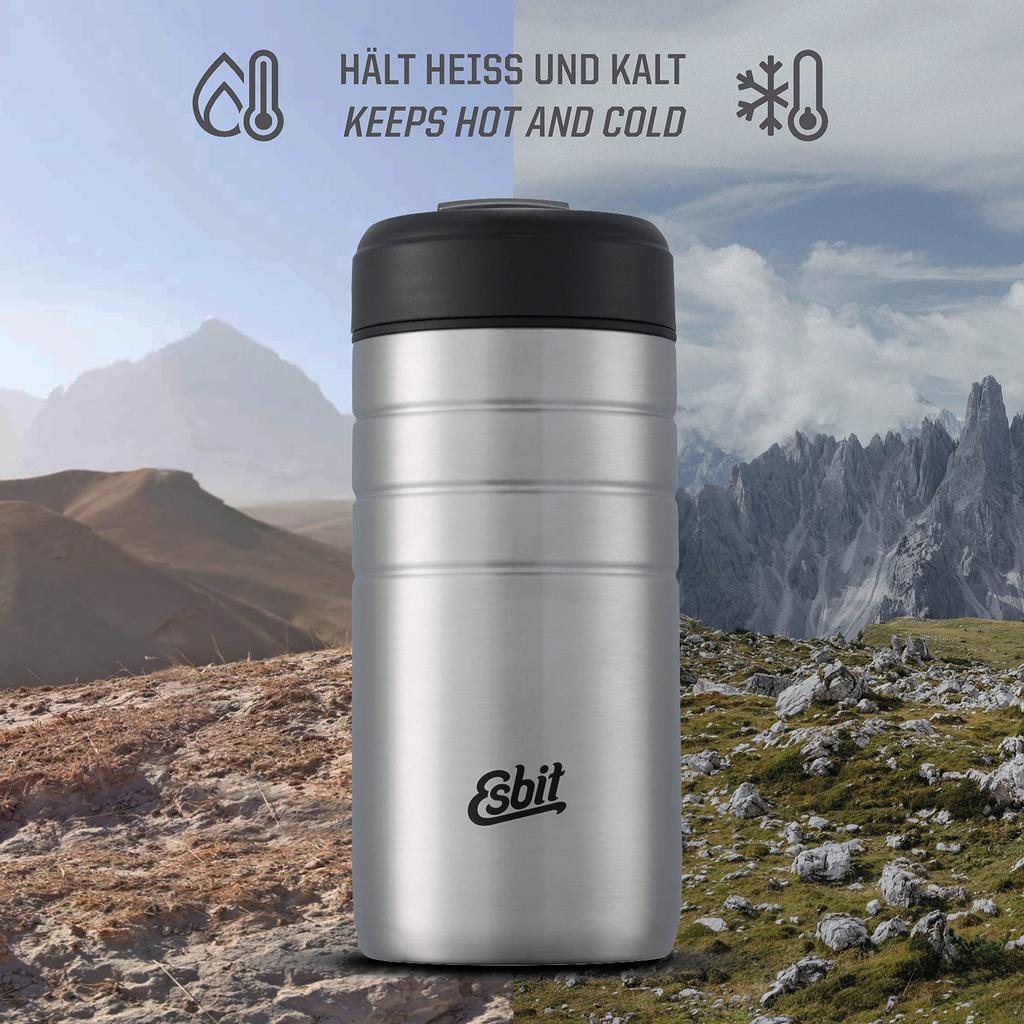 Esbit Outdoor Camping Insulated Mug Majoris Thermo Mug with Flip-Top Lid, Silver, 450ml ESMGF450TLS