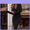 Brand Elegant Vneck Doublebreasted Dress For Office Women