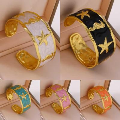 Trendy Non-Fading Stainless Steel Shell Conch Drip Oil C-Shaped Bangle Bracelet