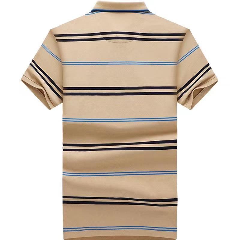 Men'S Striped Cotton Short Sleeve Polo Shirt Lapel Top Business High-End Loose Body Shirt Half Sleeve