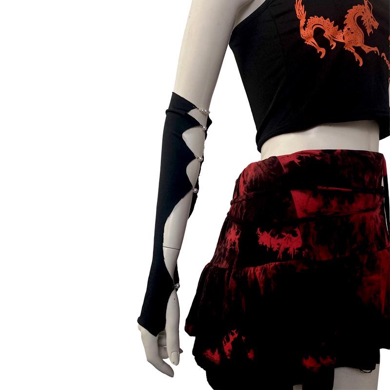 Spicy Girl Beaded Hollow Arm Sleeves - Y2K Dark Style Summer Collection