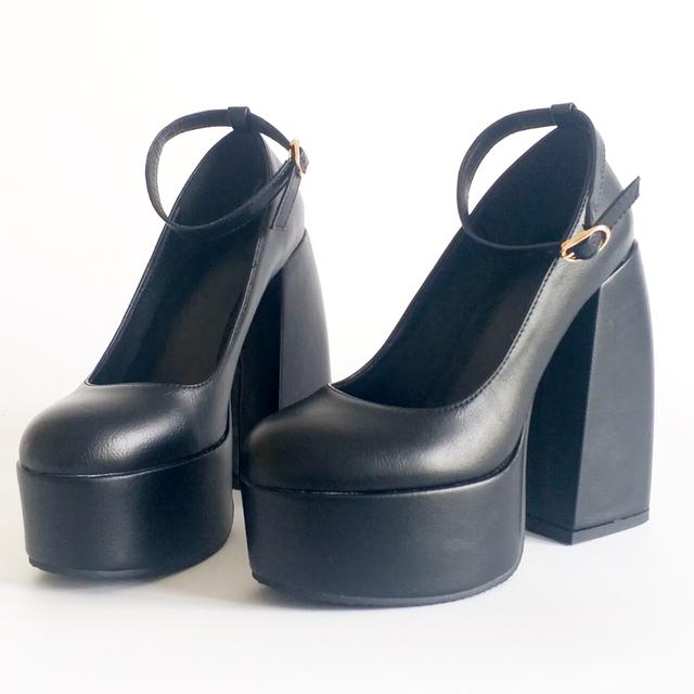 

Черно-белые туфли-лодочки Мэри Джейн на очень толстом высоком каблуке и платформе для женщин, повседневные весенне-летние вечерние туфли на массивном каблуке, женская обувь 11 чёрный