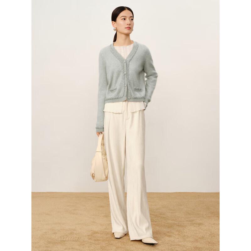 Jiu Zi Anna Kou Women's Elegant V-Neck Mohair Cardigan