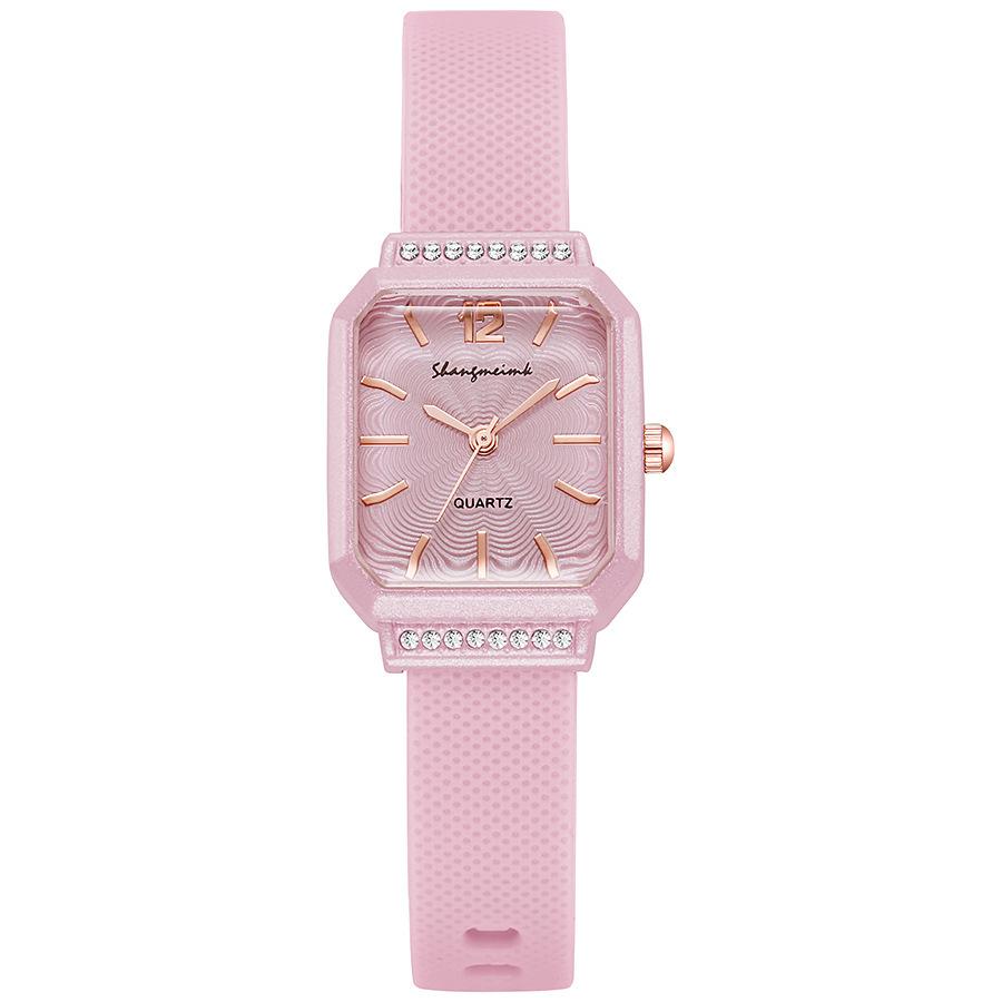 South East Asia Dopamine Quartz Ladies Watch Simple Diamond Silicone Watch Women S Watch розовый