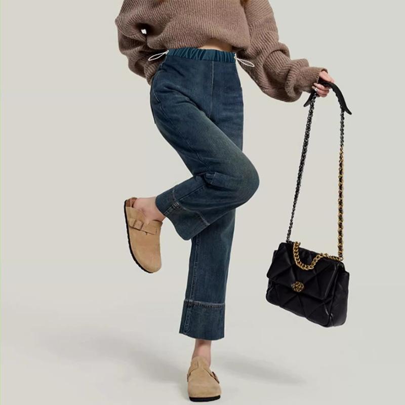 

#Джинсы на кулиске для беременных, свободные, с эластичной поддержкой живота, прямые брюки, носить, ретро-голубые, ностальгические голубые джинсы 2XL темно-синий