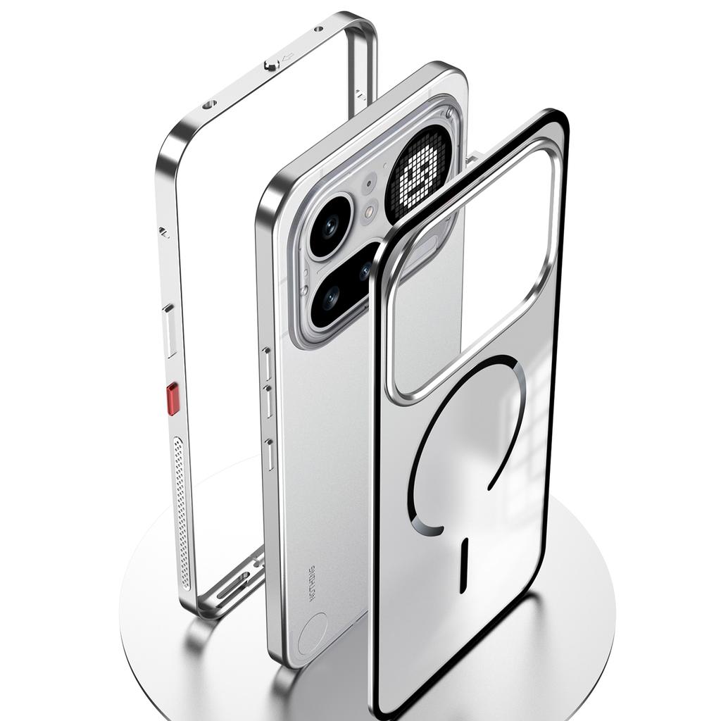 Coque Pour Nothing Phone 4A Pro Phone 4A Alliage d'Aluminium Cadre Métallique Pare-chocs Acrylique Givré Cover de Recharge Sans Fil Magsafe