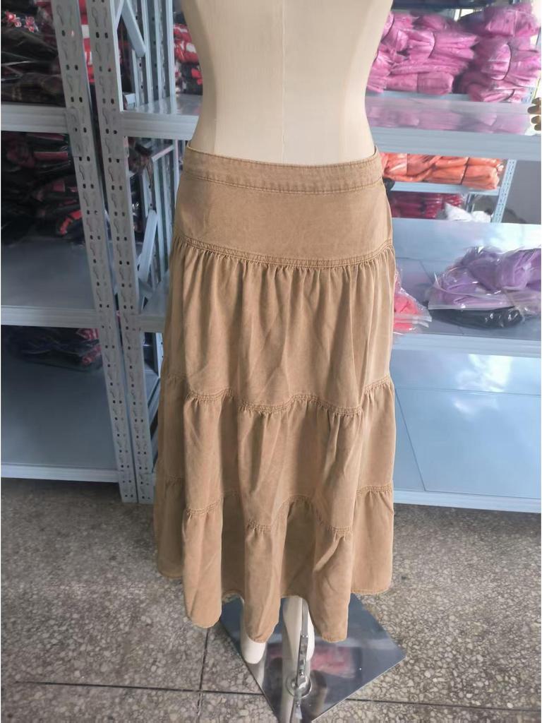 25th Anniversary Bohemian A-line Tiered Denim Midi Skirt