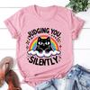 New Cat Judging You Silent Tshirt for Womens Casual Personality Round Neck Short Sleeve Fashion Tshirt