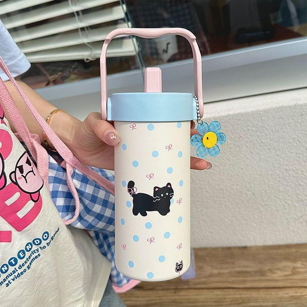 600ML Vacuum Cup With Pendant Insulation Or Cooling Insulated Cup With Straw Durable 316 Stainless Steel Cup for Office Workers