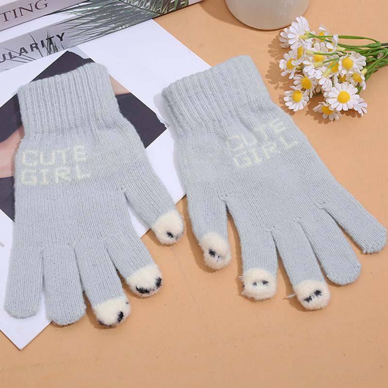 Fashionable Women S Gloves Cute Yarn Knitted Versatile Cartoon Gloves