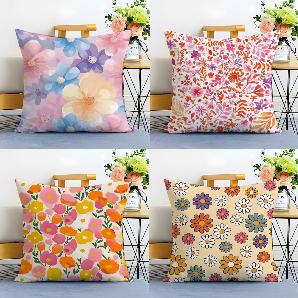 Full Print Floral Print Pattern Pillow Case Anti-dustmite Pillowcase Invisible zipper silky short plush Sofa cushion cover
