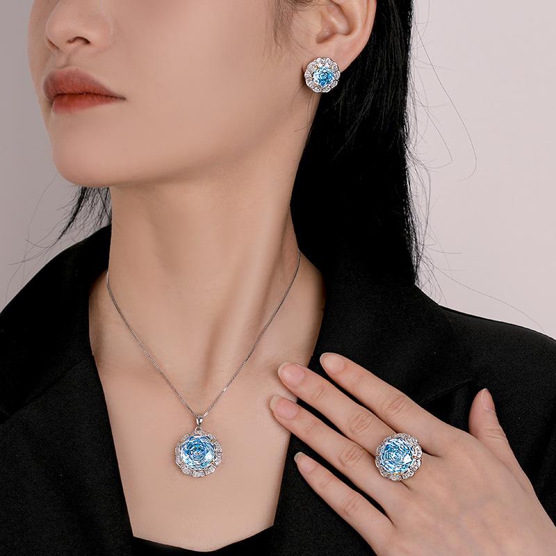 Jewelry Copper Bottom Gold-Plated Rose Cut Gradual Change Color Temperament Light Luxury Suit Women 16-10Mm