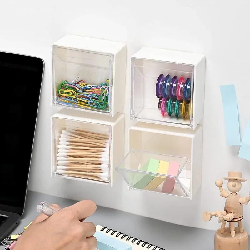1/2pcs Wall Mounted Storage Boxes Dustproof Bathroom Organizer for Cotton Swabs Makeup Self-Adhesive Small Jewelry Holder Box