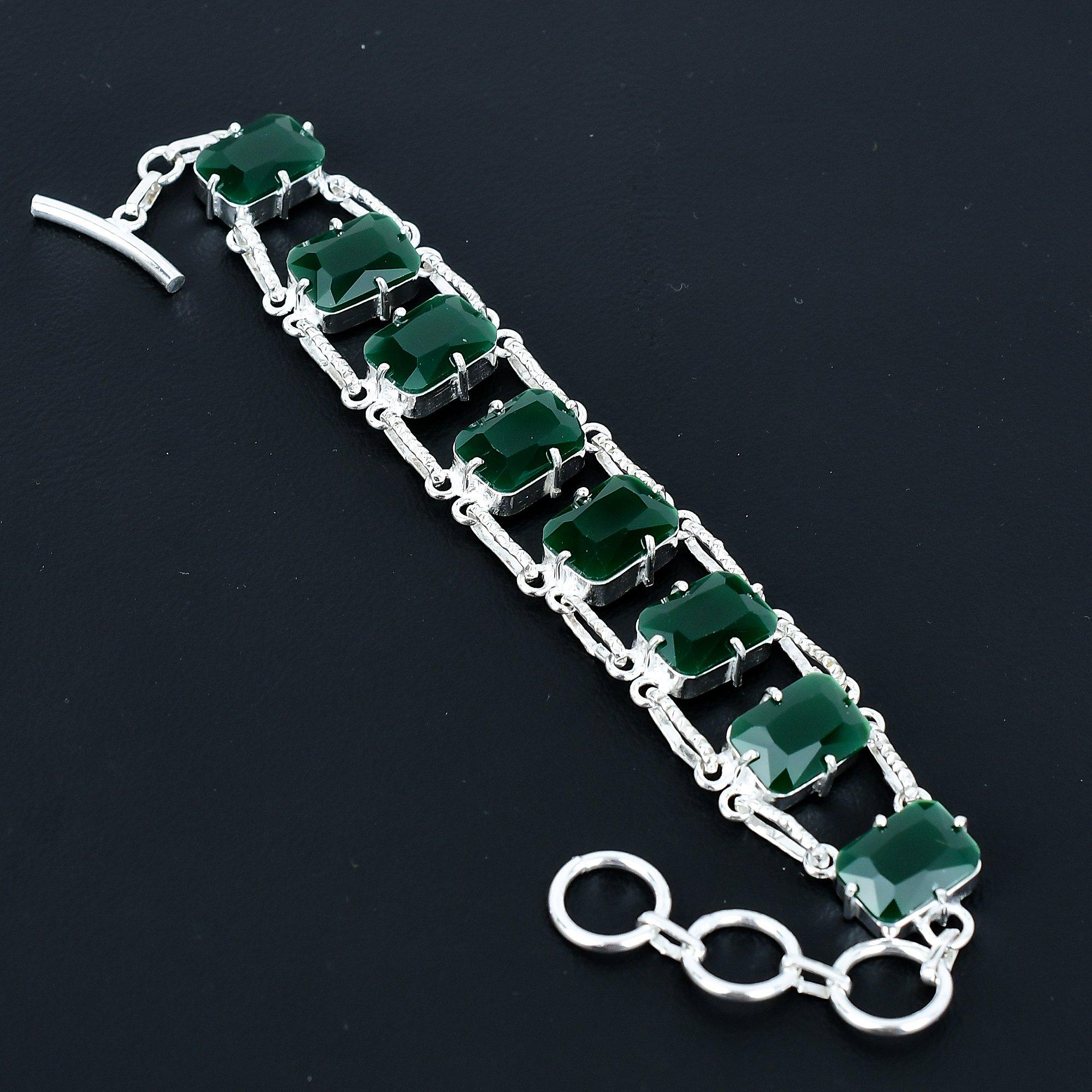 

Граненый изум браслет 925 стерлинговое серебро украшения регулируемая цепочка браслет подушкообразный драгоценный камень ручная работа украшения подарок для нее 8 зелёный